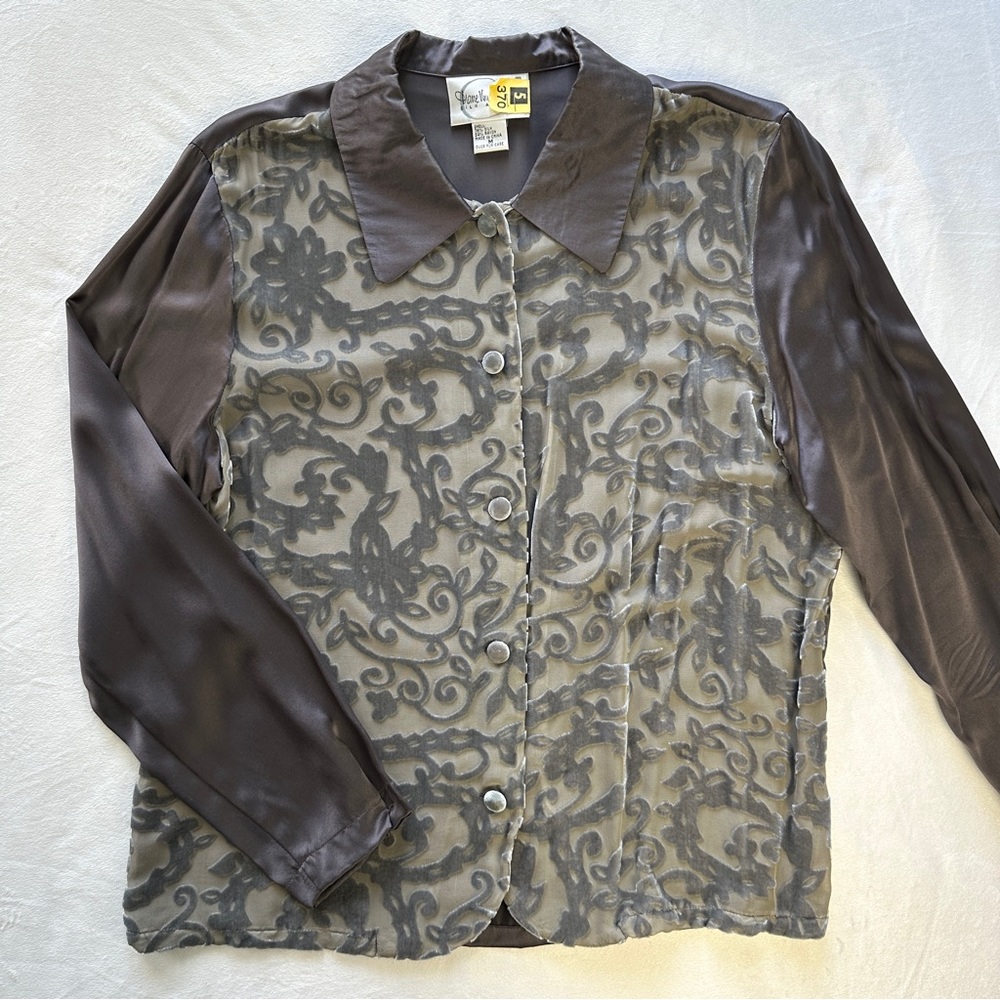 Diane Von Furstenberg Gray Silk Assets Gray Long Sleeve Blouse M